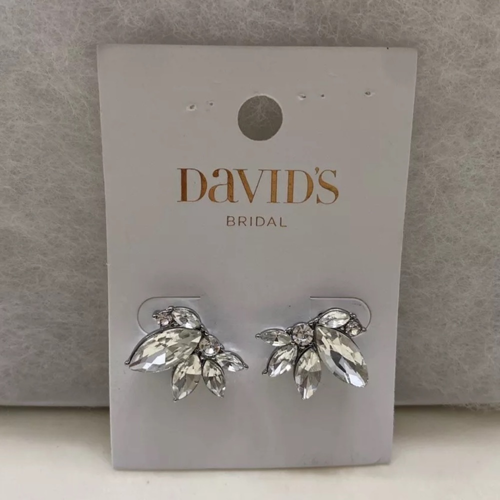 David’s Bridal Marquise Crystal Cluster Stud Post Silver Plated Earrings New
